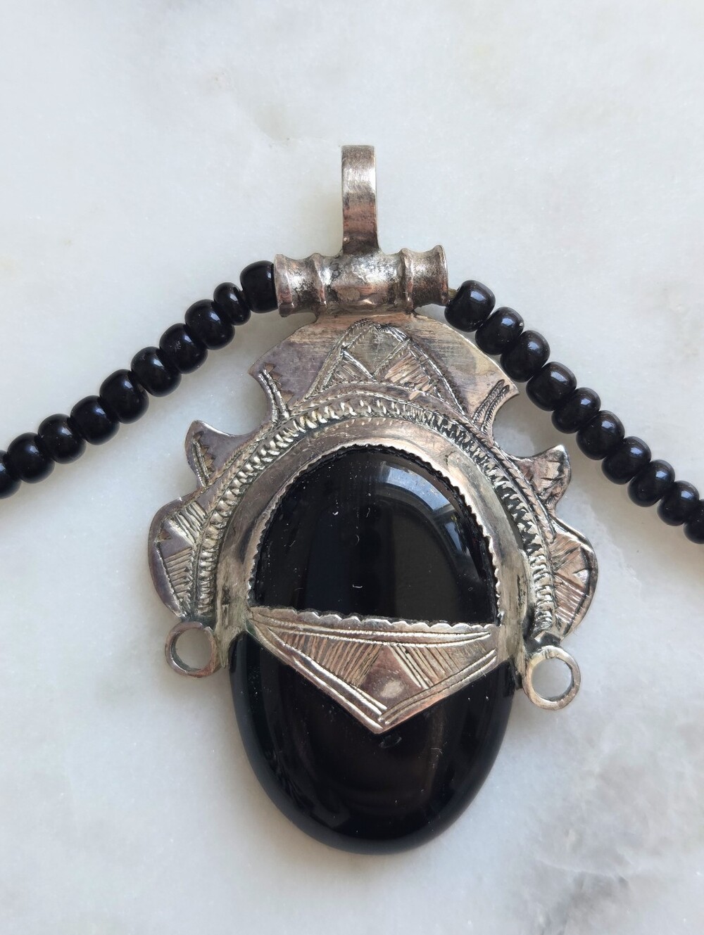 Black Onyx And Silver Tuareg Amazigh Goddess Necklace - Picture 2 of 3